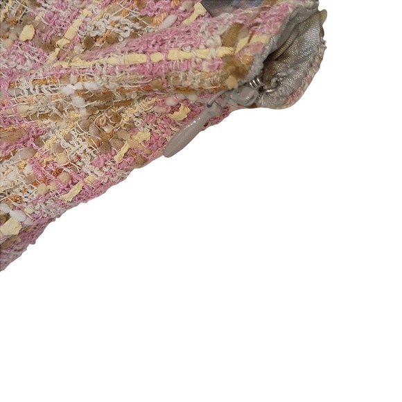 JÔN Pink Tweed Skirt Suit Set Size 10 Fringe Trim Bow Detail 3/4 Sleeve Blazer - Picture 13 of 16